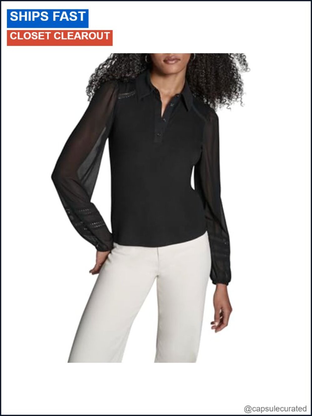 Long Sleeve Sheer Collared Button Down Blouse
